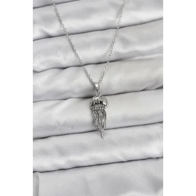 BUĞZ 316L Çelik Zincir Gümüş Renk Deniz Anası Model Zirkon Taşlı Kadın Kolye