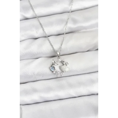 BUĞZ 316L Çelik Zincir Gümüş Renk Deniz Tema Model Zirkon Taşlı Kadın Kolye