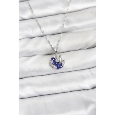 BUĞZ 316L Çelik Zincir Gümüş Renk Gece Model Zirkon Taşlı Kadın Kolye