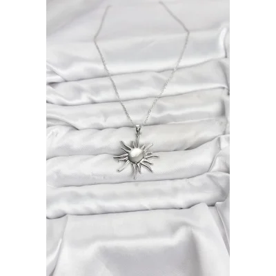 BUĞZ 316L Çelik Zincir Gümüş Renk Güneş Model Kadın Kolye - BUĞZ