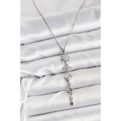 BUĞZ 316L Çelik Zincir Gümüş Renk Güneş ve Enerji Model Kadın Y Kolye