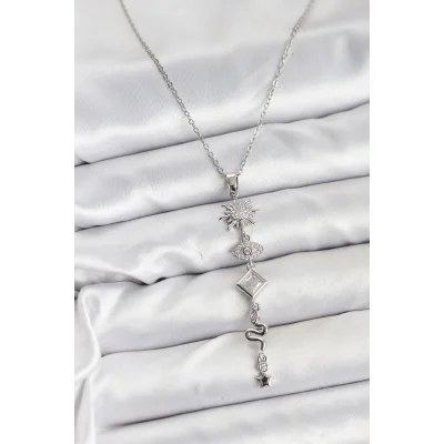 BUĞZ 316L Çelik Zincir Gümüş Renk Güneş ve Enerji Model Kadın Y Kolye - Lisinya