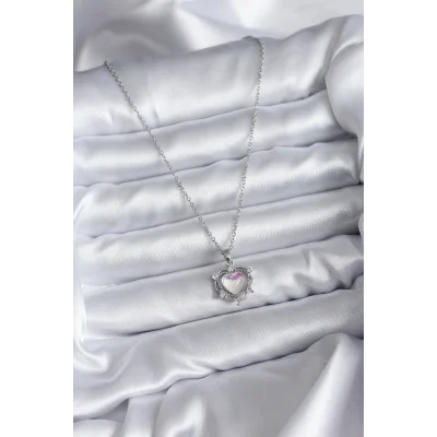 BUĞZ 316L Çelik Zincir Gümüş Renk Kalp Model Kadın Kolye - Lisinya