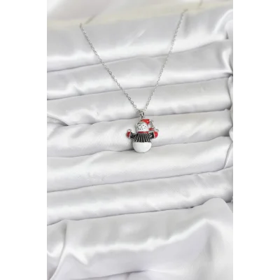 BUĞZ 316L Çelik Zincir Gümüş Renk Kardan Adam Figürlü Yılbaşı Temalı Kadın Kolye - Lisinya