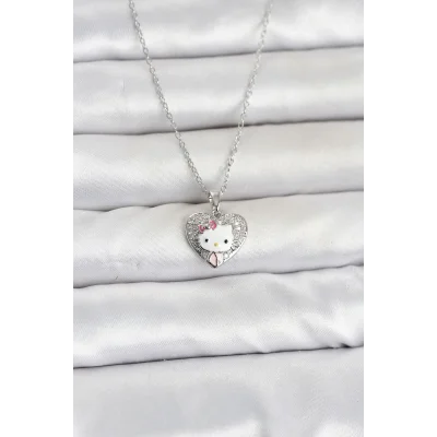 BUĞZ 316L Çelik Zincir Gümüş Renk Kitty Model Kolye