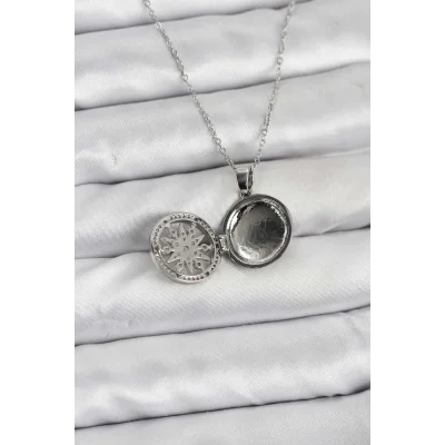 BUĞZ 316L Çelik Zincir Gümüş Renk Kutup Yıldızı Kapaklı Model Kadın Kolye - Lisinya