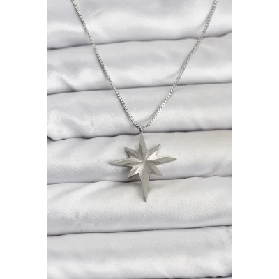 BUĞZ 316L Çelik Zincir Gümüş Renk Kutup Yıldızı Model 60 cm Zincir Kadın Kolye