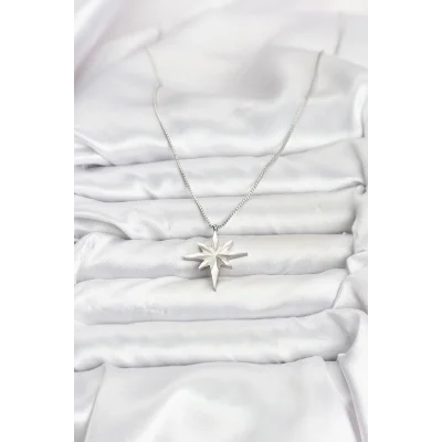 BUĞZ 316L Çelik Zincir Gümüş Renk Kutup Yıldızı Model 60 cm Zincir Kadın Kolye - Lisinya