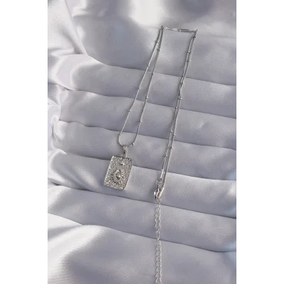 BUĞZ 316L Çelik Zincir Gümüş Renk Lazer İşlemeli Göz Figür Tarot Kolye - Lisinya