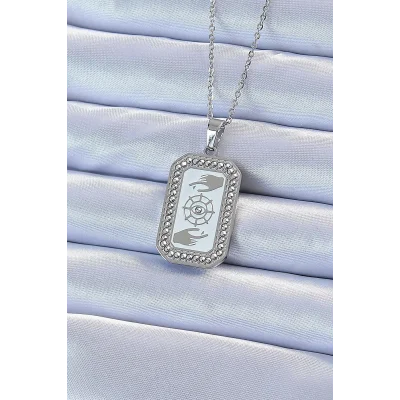 BUĞZ 316L Çelik Zincir Gümüş Renk Mineli Zirkon Taşlı Göz Figür Tarot Kolye