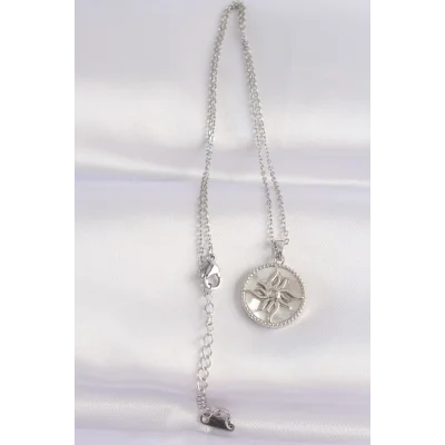 BUĞZ 316L Çelik Zincir Gümüş Renk Oval Tasarımlı Güneş Kolye - Lisinya