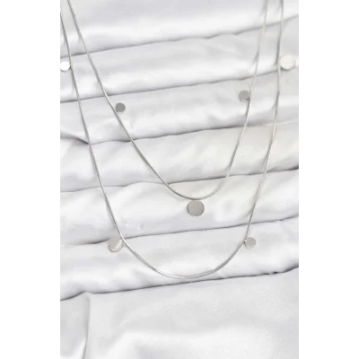 BUĞZ 316L Çelik Zincir Gümüş Renk Pullu Kadın Kolye