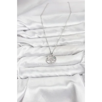 BUĞZ 316L Çelik Zincir Gümüş Renk Şans Kolyesi Model Zirkon Taşlı Kadın Kolye - BUĞZ