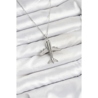 BUĞZ 316L Çelik Zincir Gümüş Renk Uçak Model Kadın Kolye