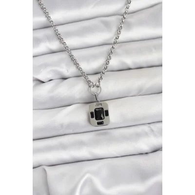 BUĞZ 316L Çelik Zincir Gümüş Renk Vintage Model Kadın Kolye