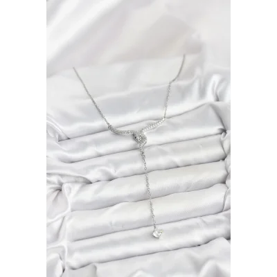 BUĞZ 316L Çelik Zincir Gümüş Renk Yılan Model Y Kolye - Lisinya