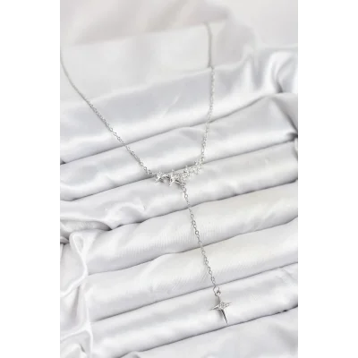 BUĞZ 316L Çelik Zincir Gümüş Renk Yıldız Model Y Kadın Kolye