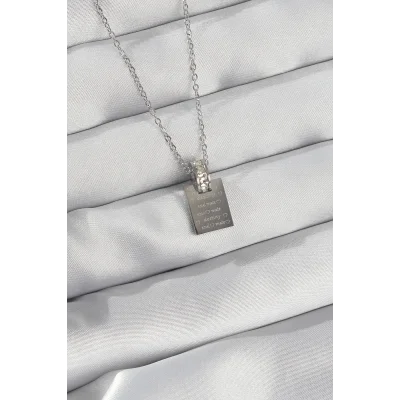 BUĞZ 316L Çelik Zincir Gümüş Renk Zirkon Taşlı Aşk Mektubu Kolye - Lisinya