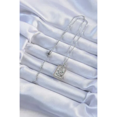 BUĞZ 316L Çelik Zincir Gümüş Renk Zirkon Taşlı Aslan Figürlü Tarot Kolye - Lisinya