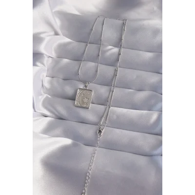 BUĞZ 316L Çelik Zincir Gümüş Renk Zirkon Taşlı Ay Yıldız Figürlü Tarot Kolye - Lisinya