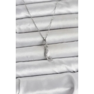 BUĞZ 316L Çelik Zincir Gümüş Renk Zirkon Taşlı Deniz Kızı Model Kadın Kolye