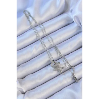 BUĞZ 316L Çelik Zincir Gümüş Renk Zirkon Taşlı Fil Kolye - Lisinya