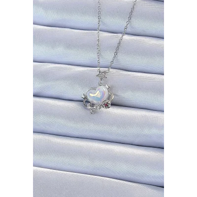 BUĞZ 316L Çelik Zincir Gümüş Renk Zirkon Taşlı Gezegen Görünümlü Kalp Kolye