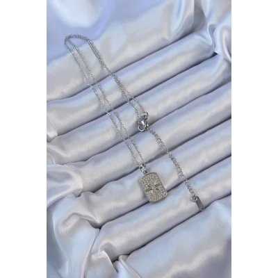 BUĞZ 316L Çelik Zincir Gümüş Renk Zirkon Taşlı Kutup Yıldızlı Vintage Kolye - Lisinya