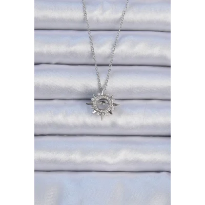 BUĞZ 316L Çelik Zincir Gümüş Renk Zirkon Taşlı Parlayan Yıldız Kolye