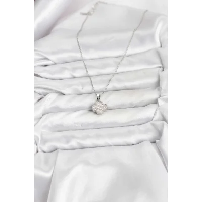 BUĞZ 316L Çelik Zincir Gümüş Renk Zirkon Taşlı Yonca Model Kadın Kolye - Lisinya