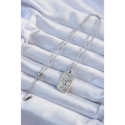 BUĞZ 316L Çelik Zincir Gümüş Renk Zirkon Taşlı Yüz Figürlü Tarot Kolye - Lisinya