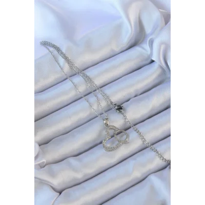 BUĞZ 316L Çelik Zincir Gümüş Renk Zirkon Taşlı Yüzüklü Kalp Kolye - Lisinya