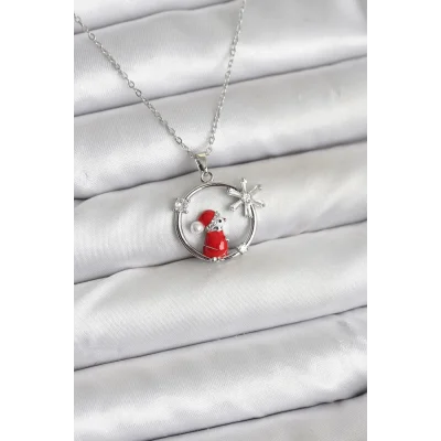 BUĞZ 316L Çelik Zincir Gümüş Zirkon Taşlı Yılbaşı Tema Kadın Kolye