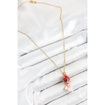 BUĞZ 316L Çelik Zincir Kırmızı Balık Model Gold Renk Kadın Kolye - BUĞZ