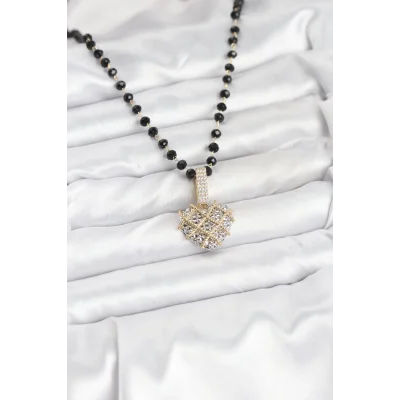 BUĞZ 316L Çelik Zincir Kristal Boncuklu Kalpli Kadın Kolye - Lisinya