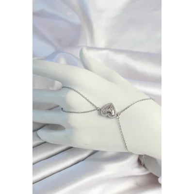 BUĞZ 316L Çelik Zincirli Gümüş Renk Kalp Figürlü Zirkon Taşlı Şahmeran