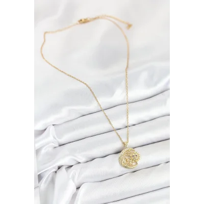 BUĞZ 316L Çelik Zirkon Taşlı Ay Ve Güneş Model Gold Renk Kadın Kolye - Lisinya