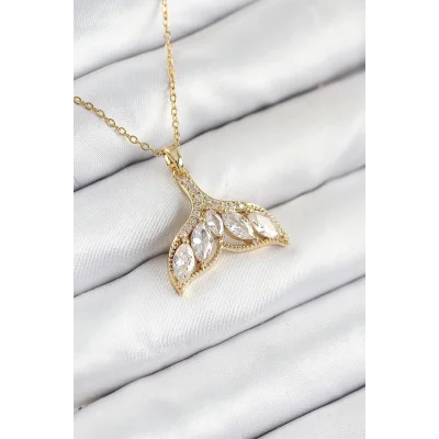 BUĞZ 316L Çelik Zirkon Taşlı Balık Kuyruğu Model Gold Renk Kadın Kolye