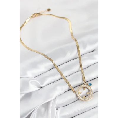 BUĞZ 316L Çelik Zirkon Taşlı Çeyrek Takılabilir Gold Renk Kadın Kolye - Lisinya