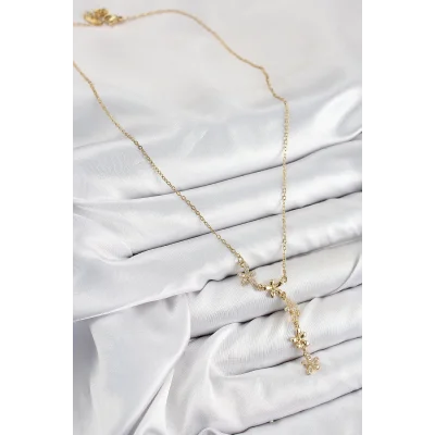 BUĞZ 316L Çelik Zirkon Taşlı Çiçek Model Gold Renk Kadın Kolye - Lisinya