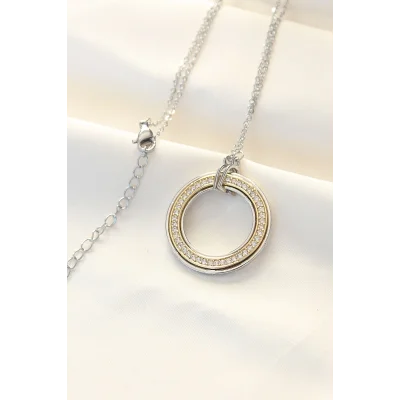 BUĞZ 316L Çelik Zirkon Taşlı Çift Renkli Tifany Kolye