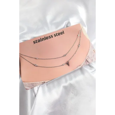 BUĞZ 316L Çelik Zirkon Taşlı Damla Model Gümüş Renk Göbek Bel Zinciri