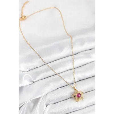 BUĞZ 316L Çelik Zirkon Taşlı Döner Güneş Model Gold Renk Kadın Kolye - Lisinya