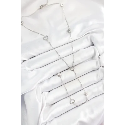 BUĞZ 316L Çelik Zirkon Taşlı Kalp Figürlü Y Model Gümüş Renk Kadın Kolye - Lisinya