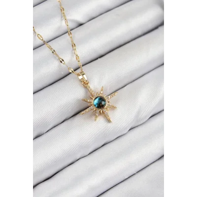 BUĞZ 316L Çelik Zirkon Taşlı Kutup Yıldızı Model Gold Renk Kadın Kolye