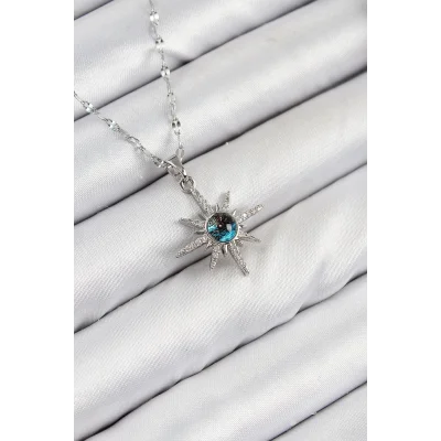 BUĞZ 316L Çelik Zirkon Taşlı Kutup Yıldızı Model Gümüş Renk Kadın Kolye