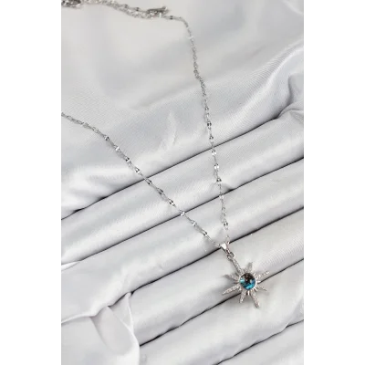 BUĞZ 316L Çelik Zirkon Taşlı Kutup Yıldızı Model Gümüş Renk Kadın Kolye - Lisinya