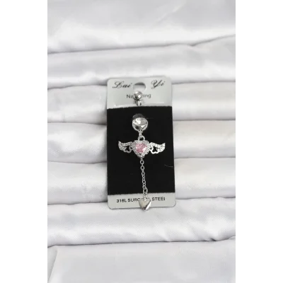 BUĞZ 316L Cerrahi Çelik Kanatlı Kalp Model Göbek Piercing