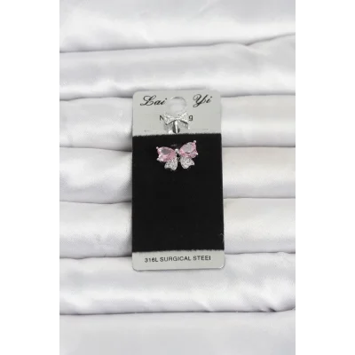 BUĞZ 316L Cerrahi Çelik Pembe Fiyonk Model Göbek Piercing