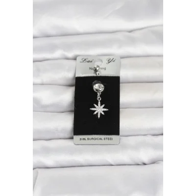 BUĞZ 316L Cerrahi Çelik Sallantılı Kutup Yıldızı Model Göbek Piercing
